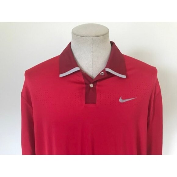 NIKE TIGER WOODS Collection Polo Golf Shirt Mens Large Red Burgundy Dri-Fit - Picture 2 of 8